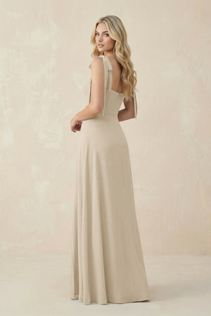 Square Neck Chiffon A - Line Bridesmaid Dress With Bow in Champagne - SHE IS ME Bridesmaid Dresses