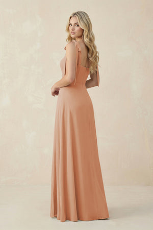 Square Neck Chiffon A - Line Bridesmaid Dress With Bow in Champagne Rose - SHE IS ME Bridesmaid Dresses
