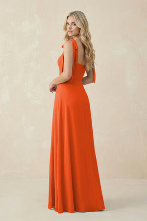 Square Neck Chiffon A-Line Bridesmaid Dress With Bow in Cinnamon (2) | KISSBRIDAL