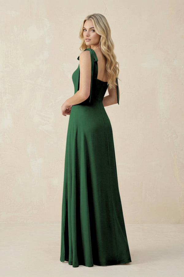 Square Neck Chiffon A - Line Bridesmaid Dress With Bow in Dark Green - SHE IS ME Bridesmaid Dresses