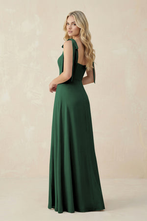 Square Neck Chiffon A-Line Bridesmaid Dress With Bow in Dark Green (2) | KISSBRIDAL