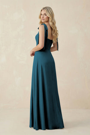 Square Neck Chiffon A - Line Bridesmaid Dress With Bow in Dark Teal - SHE IS ME Bridesmaid Dresses
