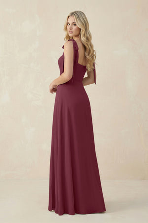 Square Neck Chiffon A-Line Bridesmaid Dress With Bow in Desert Rose (2) | KISSBRIDAL