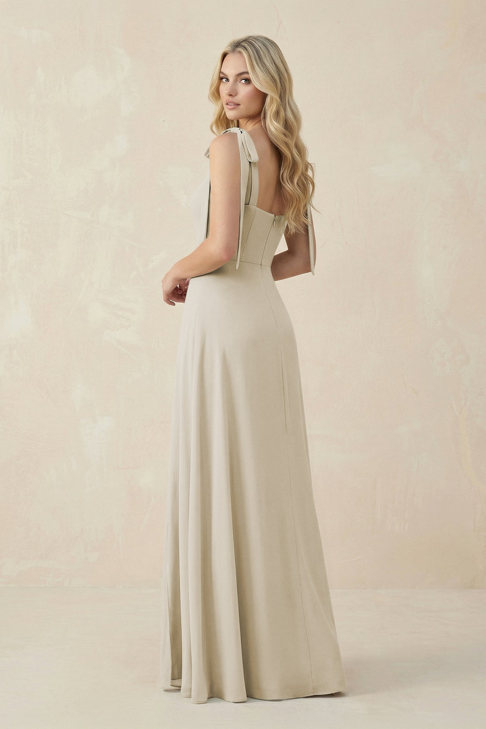 Square Neck Chiffon A - Line Bridesmaid Dress With Bow in Dove Gray - KISS BRIDAL Bridesmaid Dresses
