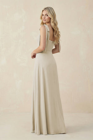 Square Neck Chiffon A - Line Bridesmaid Dress With Bow in Dove Gray - SHE IS ME Bridesmaid Dresses