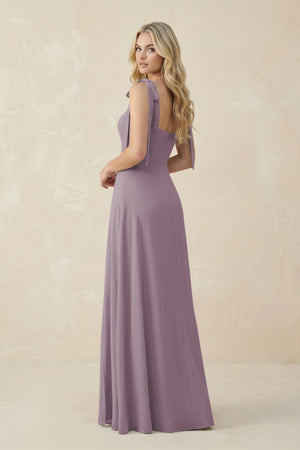 Square Neck Chiffon A-Line Bridesmaid Dress With Bow in Dusk (2) | KISSBRIDAL