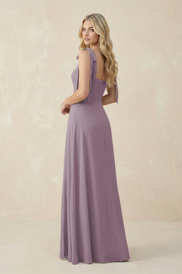 Square Neck Chiffon A-Line Bridesmaid Dress With Bow in Dusk (2) | KISSBRIDAL