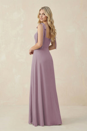 Square Neck Chiffon A - Line Bridesmaid Dress With Bow in Dusk - SHE IS ME Bridesmaid Dresses