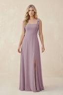 Square Neck Chiffon A - Line Bridesmaid Dress With Bow in Dusk - SHE IS ME Bridesmaid Dresses