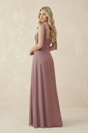 Square Neck Chiffon A-Line Bridesmaid Dress With Bow in Dusty Rose (2) | KISSBRIDAL