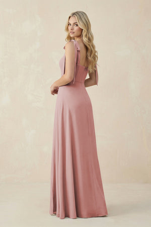 Square Neck Chiffon A - Line Bridesmaid Dress With Bow in Dusty Rose - SHE IS ME Bridesmaid Dresses