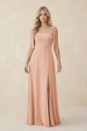 Square Neck Chiffon A - Line Bridesmaid Dress With Bow in English Rose - SHE IS ME Bridesmaid Dresses