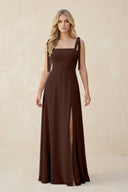 Square Neck Chiffon A - Line Bridesmaid Dress With Bow in Espresso - SHE IS ME Bridesmaid Dresses