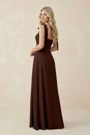 Square Neck Chiffon A - Line Bridesmaid Dress With Bow in Espresso - SHE IS ME Bridesmaid Dresses