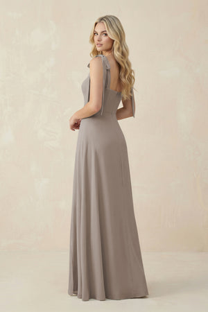 Square Neck Chiffon A-Line Bridesmaid Dress With Bow in Frost (2) | KISSBRIDAL