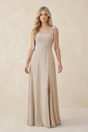 Square Neck Chiffon A - Line Bridesmaid Dress With Bow in Frost - SHE IS ME Bridesmaid Dresses