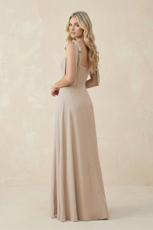 Square Neck Chiffon A - Line Bridesmaid Dress With Bow in Frost - SHE IS ME Bridesmaid Dresses