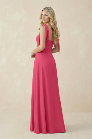 Square Neck Chiffon A - Line Bridesmaid Dress With Bow in Fuchsia - SHE IS ME Bridesmaid Dresses