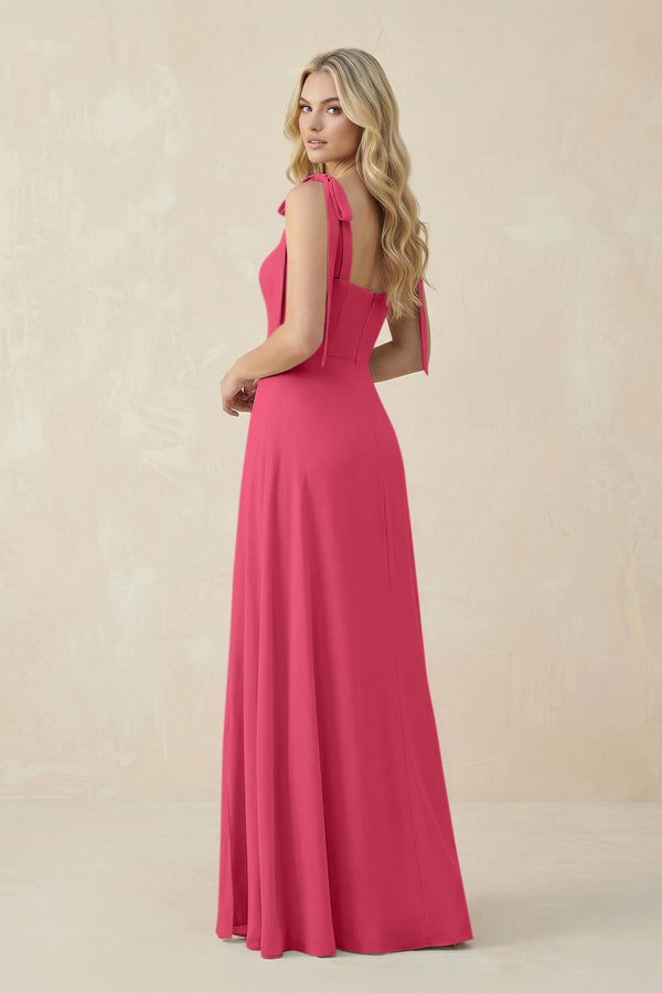 Square Neck Chiffon A - Line Bridesmaid Dress With Bow in Fuchsia - SHE IS ME Bridesmaid Dresses
