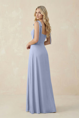 Square Neck Chiffon A-Line Bridesmaid Dress With Bow in Ice (2) | KISSBRIDAL
