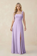 Square Neck Chiffon A - Line Bridesmaid Dress With Bow in Lavender - SHE IS ME Bridesmaid Dresses