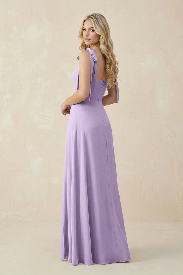 Square Neck Chiffon A - Line Bridesmaid Dress With Bow in Lavender - SHE IS ME Bridesmaid Dresses