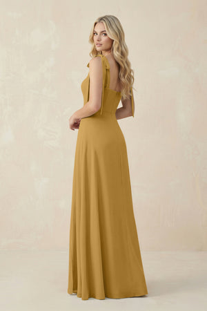 Square Neck Chiffon A-Line Bridesmaid Dress With Bow in Marigold (2) | KISSBRIDAL
