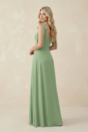 Square Neck Chiffon A-Line Bridesmaid Dress With Bow in Matcha (2) | KISSBRIDAL
