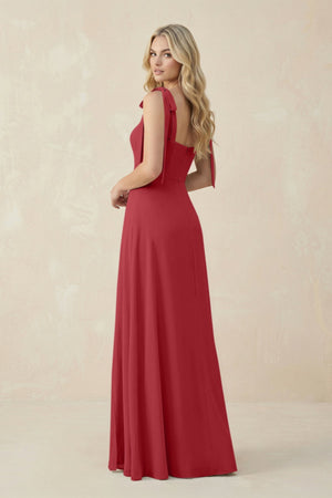 Square Neck Chiffon A - Line Bridesmaid Dress With Bow in Merlot - SHE IS ME Bridesmaid Dresses