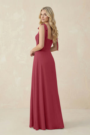 Square Neck Chiffon A-Line Bridesmaid Dress With Bow in Merlot (2) | KISSBRIDAL