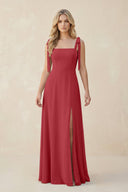 Square Neck Chiffon A - Line Bridesmaid Dress With Bow in Merlot - SHE IS ME Bridesmaid Dresses