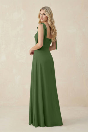 Square Neck Chiffon A - Line Bridesmaid Dress With Bow in Moss - SHE IS ME Bridesmaid Dresses