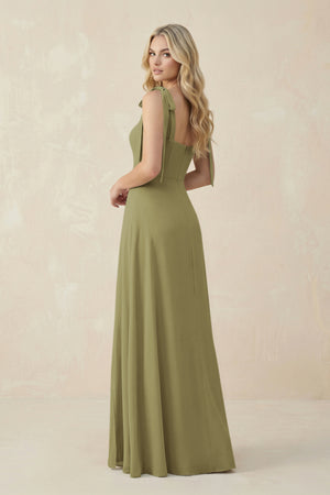 Square Neck Chiffon A-Line Bridesmaid Dress With Bow in Moss Green (2) | KISSBRIDAL