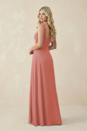 Square Neck Chiffon A-Line Bridesmaid Dress With Bow in Mulberry (2) | KISSBRIDAL