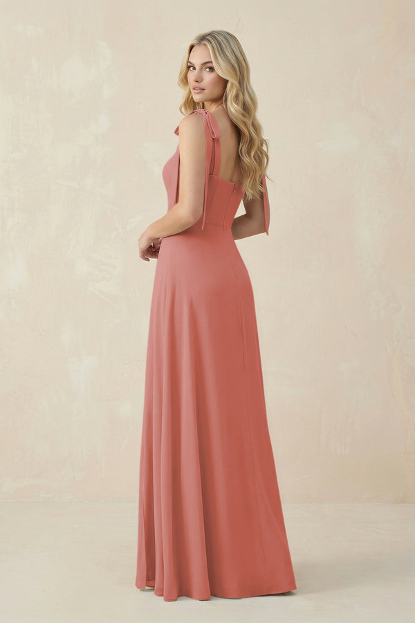 Square Neck Chiffon A-Line Bridesmaid Dress With Bow in Mulberry (2) | KISSBRIDAL