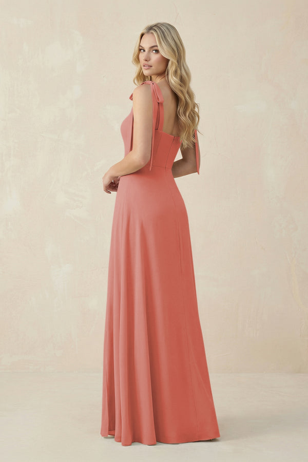 Square Neck Chiffon A - Line Bridesmaid Dress With Bow in Mulberry - SHE IS ME Bridesmaid Dresses
