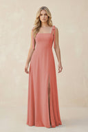 Square Neck Chiffon A - Line Bridesmaid Dress With Bow in Mulberry - SHE IS ME Bridesmaid Dresses