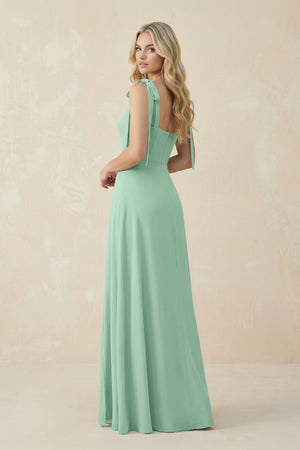 Square Neck Chiffon A-Line Bridesmaid Dress With Bow in Pale Pistachio (2) | KISSBRIDAL