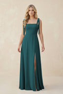 Square Neck Chiffon A - Line Bridesmaid Dress With Bow in Pine - SHE IS ME Bridesmaid Dresses