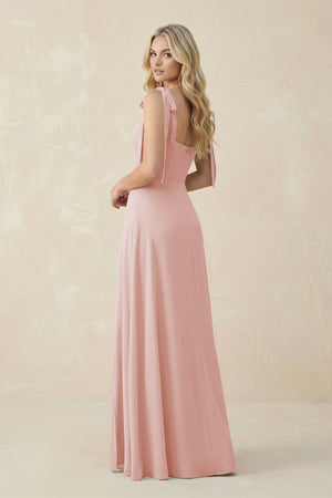 Square Neck Chiffon A-Line Bridesmaid Dress With Bow in Rose Petal (2) | KISSBRIDAL