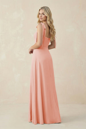 Square Neck Chiffon A - Line Bridesmaid Dress With Bow in Rose Petal - SHE IS ME Bridesmaid Dresses