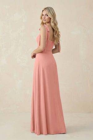 Square Neck Chiffon A-Line Bridesmaid Dress With Bow in Rosette (2) | KISSBRIDAL