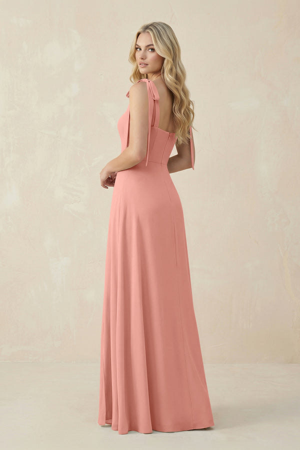 Square Neck Chiffon A-Line Bridesmaid Dress With Bow in Rosette (2) | KISSBRIDAL