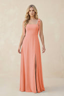 Square Neck Chiffon A - Line Bridesmaid Dress With Bow in Rosette - SHE IS ME Bridesmaid Dresses