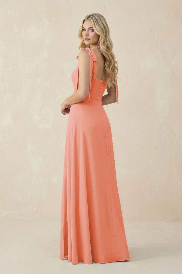 Square Neck Chiffon A - Line Bridesmaid Dress With Bow in Rosette - SHE IS ME Bridesmaid Dresses