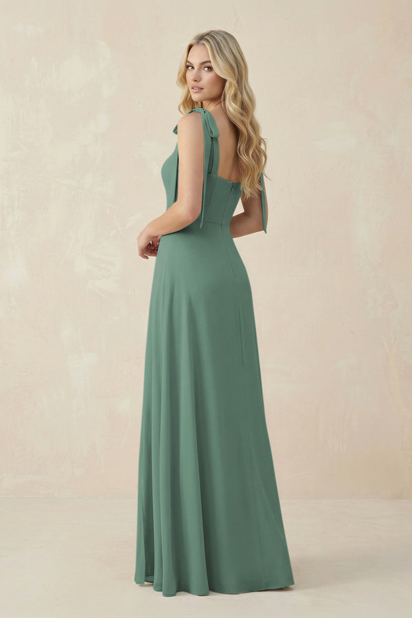 Square Neck Chiffon A-Line Bridesmaid Dress With Bow in Sea Glass (2) | KISSBRIDAL