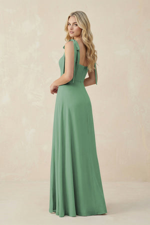 Square Neck Chiffon A - Line Bridesmaid Dress With Bow in Sea Glass - SHE IS ME Bridesmaid Dresses