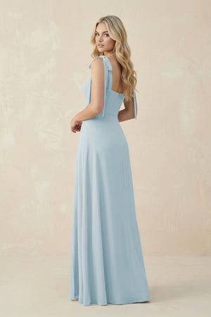 Square Neck Chiffon A-Line Bridesmaid Dress With Bow in Sky Blue (2) | KISSBRIDAL