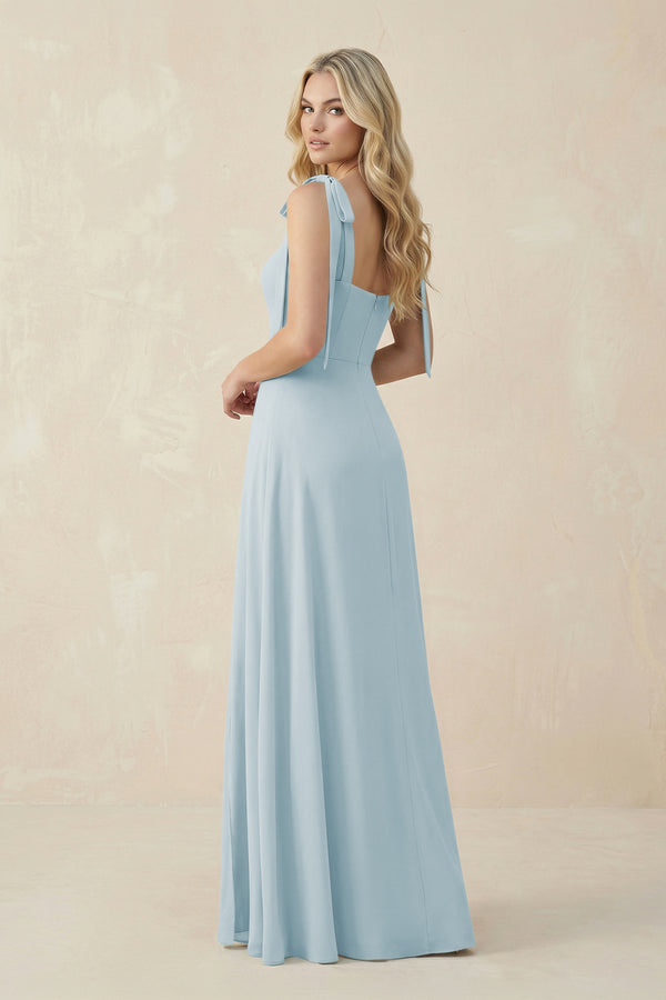 Square Neck Chiffon A-Line Bridesmaid Dress With Bow in Sky Blue (2) | KISSBRIDAL
