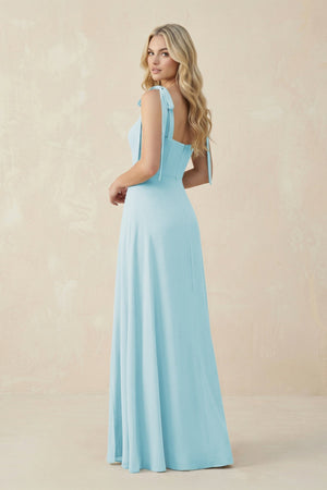 Square Neck Chiffon A - Line Bridesmaid Dress With Bow in Sky Blue - SHE IS ME Bridesmaid Dresses